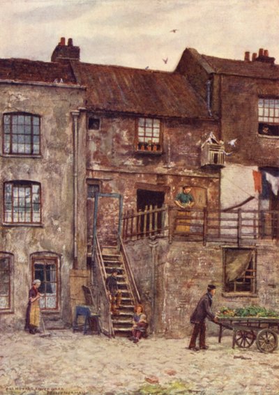 Casas Antiguas, Patio Interior del White Hart Inn, Southwark, 1884 de Philip Norman