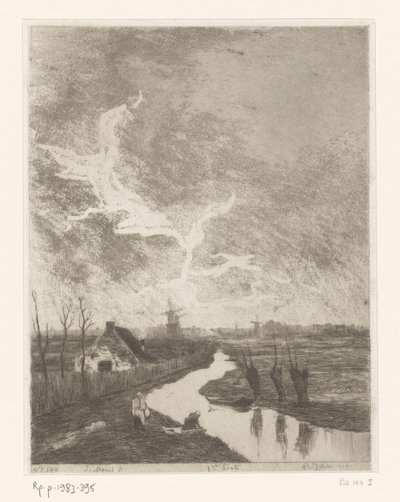 Paisaje de pradera con zanja, granja y molinos de viento
Environs de La Haye (título original) de Philip Zilcken (signed by artist)