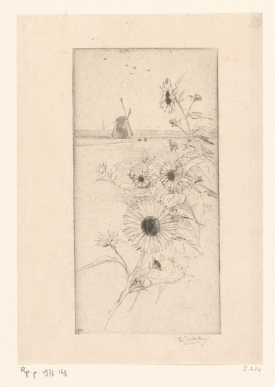 Girasoles frente a un paisaje de pradera con caballos y molino
Eutude de tournesols (título original) de Philip Zilcken (signed by artist)
