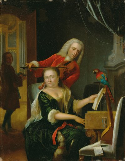 Retrato de un caballero y su esposa haciendo música en un interior de Philip van Dijk