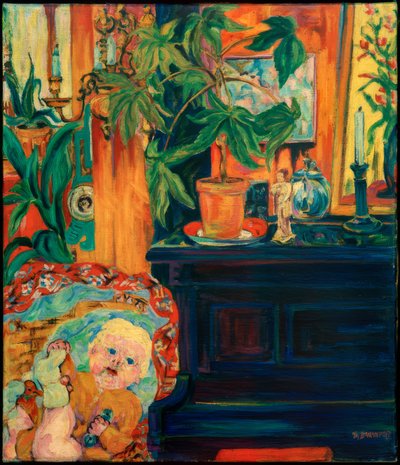 Interior con niño en la cuna, (Niño en la cuna) de Philipp Bauknecht