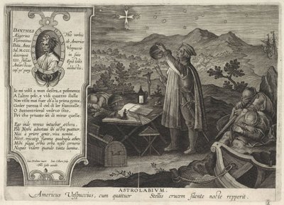 Américo Vespucio encontrando la constelación de la Cruz del Sur con un astrolabio Americae Retectio, 1591 de Philipp Galle