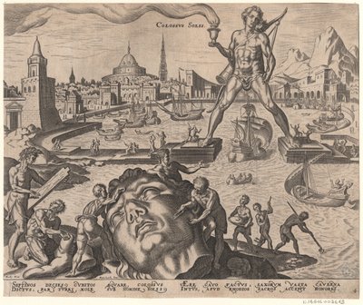 El Coloso de Rodas de la serie Las Ocho Maravillas del Mundo Después de Maarten van Heemskerck de Philipp Galle
