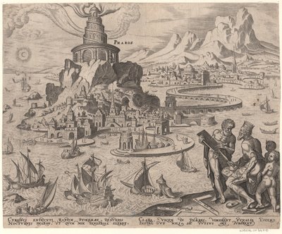 El Faro de Alejandría de la serie Las Ocho Maravillas del Mundo Después de Maarten van Heemskerck, 1572 de Philipp Galle