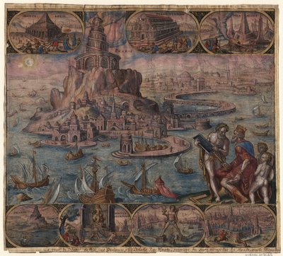 El Faro de Alejandría de la serie Las Ocho Maravillas del Mundo Después de Maarten van Heemskerck, 1572 de Philipp Galle