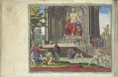 La estatua de Júpiter en Olimpia de la serie Las Ocho Maravillas del Mundo, 1572 de Philipp Galle