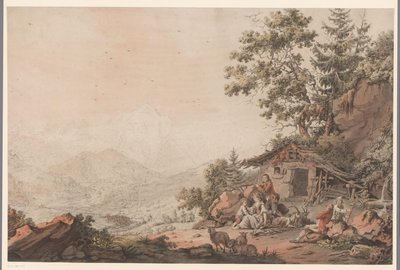 Familia en una casa en las montañas de Philipp Jacques Loutherbourg (I) (attributed to)