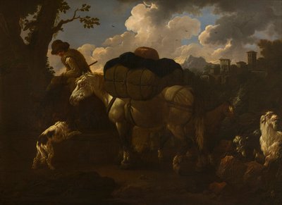 Una escena campesina, c.1677-1706 (óleo sobre lienzo) de Philipp Peter called Rosa da Tivoli Roos