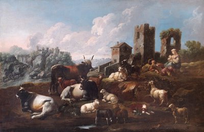 Pastor y ganado (óleo sobre lienzo) de Philipp Peter called Rosa da Tivoli Roos