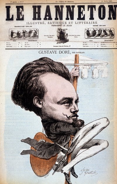 Gustave Doré. Dibujante y pintor francés (1832-1883). Caricatura por Cattelain. El Hanneton 1868. de Philippe Auguste Cattelain