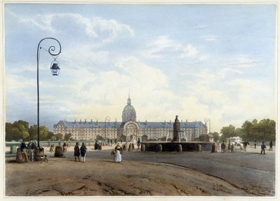 El Hôtel des Invalides visto desde el Campo de Marte - en “Paseo por París y sus alrededores”, por Jacottet y Benoist, ed. Gihaut de Philippe Benoist