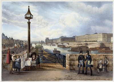 El Louvre visto desde el Pont Neuf - en “Paseo por París y sus alrededores”, diseñado por Jacottet y Benoist, c. 1840 de Philippe Benoist