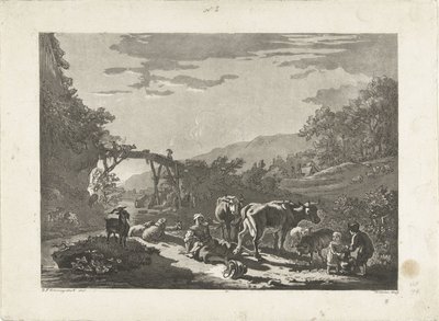 Paisaje con lechera y puente de madera. de Philippe Cardon