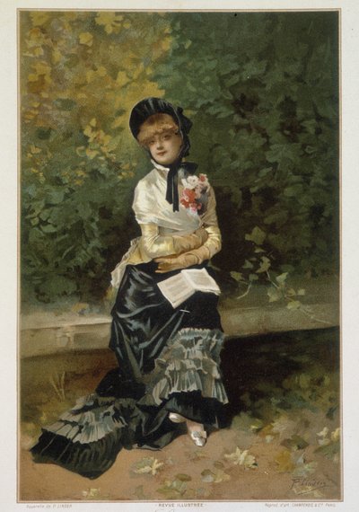 Soledad (mujer soltera sentada en un banco con un libro en las rodillas) por Linder de Philippe Jacques Linder