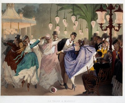 El vals en la escena de baile de Mabille en 1867. Litografía por Philippe Jacques Linder (1835-?). Serie Museo de Costumbres y Acciones. Museo Carnavalet, París de Philippe Jacques Linder