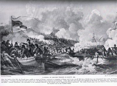 El desembarco de las tropas británicas en Egipto en 1801, ilustración de 