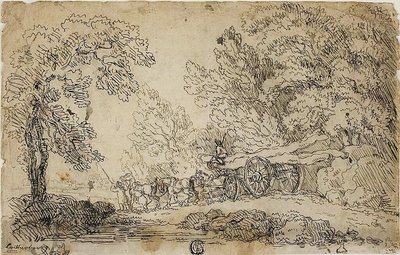 Transportando troncos en un bosque (anverso); Bocetos de personas en diversas actividades (reverso) de Philippe Jacques de Loutherbourg II