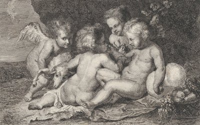 Un grupo de tres niños y un putto con fruta y un cordero, ca. 1760-1801 de Philippe Lambert Joseph Spruyt