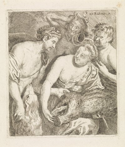 Meleagro le da la cabeza del jabalí de Caledonia a Atalanta de Philippe Lambert Joseph Spruyt