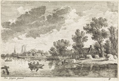 Paisaje de río con bote de remos de Philippe Lambert Joseph Spruyt