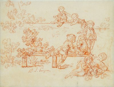 Niños Jugando y Trepando una Pared de Philippe Louis Parizeau