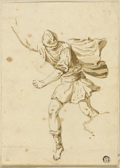 Guerrero romano corriendo, señalando hacia arriba con la mano derecha de Philippe Louis Parizeau
