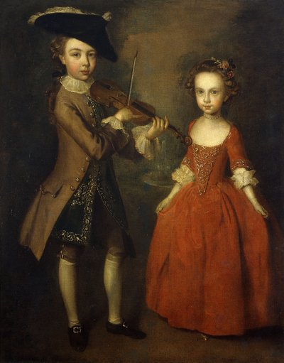 Los niños Archbold: retrato de grupo de un niño y su hermana de Philippe Mercier