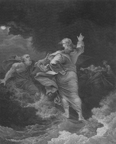 Cristo caminando sobre el mar, San Mateo 14, Versículo 22-34 de Philippe de (after) Loutherbourg