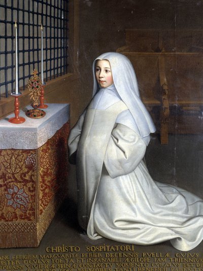 Retrato de Marguerite Périer, interna del convento de Port Royal des Champs y sobrina de Pascal (“A Cristo el Salvador: Marguerite Périer, una niña de 10 años cuyo ojo izquierdo fue sanado en contacto con la espina vigorizante”) de Philippe de (attr. to) Champaigne