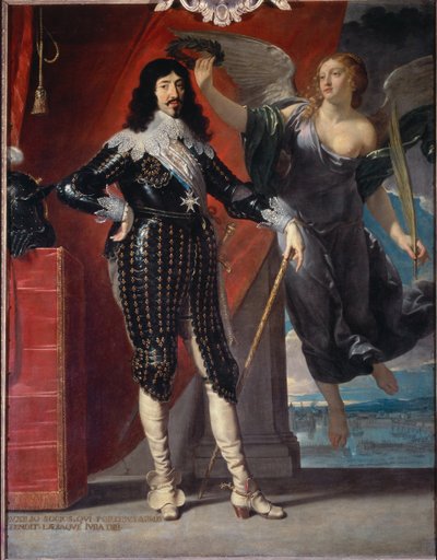 Retrato de cuerpo entero de Luis XIII coronado por la Victoria - óleo sobre lienzo de Philippe de Champaigne