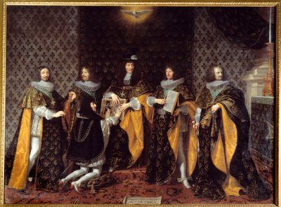 El rey Luis XIV recibe a su hermano el duque de Anjou, caballero de la Orden del Espíritu Santo de Philippe de Champaigne