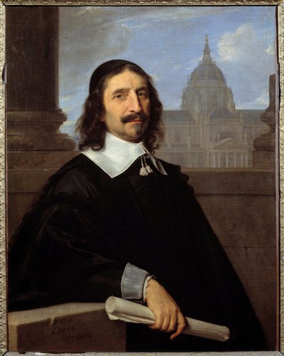 Retrato del arquitecto Jacques Lemercier (1585-1654) frente a la capilla de la Sorbona de Philippe de Champaigne