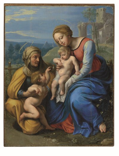 La Sagrada Familia con un Gorrión (óleo y oro sobre tabla colocada sobre tabla) de Philippe de Champaigne
