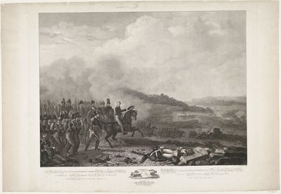 Príncipe de Orange liderando las tropas holandesas en la batalla de Quatre-Bras, 1815 Su Alteza Real William, George, Frederik, Lodewijk Príncipe heredero del Reino de los Países Bajos al frente de los holandeses contra el ejército francés de Quatre-B de Philippus Velijn