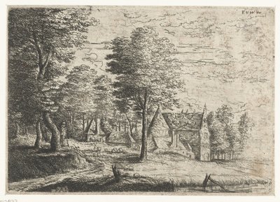 paisaje con un pastor y su rebaño Tres paisajes (título de la serie) de Philips Augustijn Immenraet