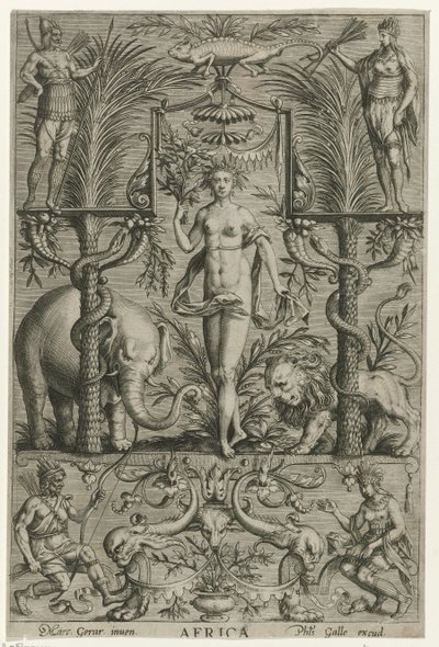 África África (título sobre objeto) Los cuatro continentes (título de la serie) de Philips Galle (attributed to workshop of)