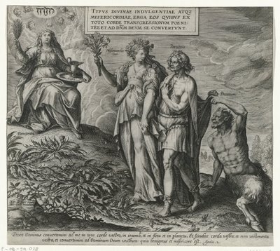 Alegoría sobre boetedoening en berouw Boetedoening en berouw in het Oude Testament en het Nieuwe Testament (título de la serie) El tipo de indulgencia y misericordia Divina, hacia aquellos que con todo su corazón se arrepienten de su transgresión y se vuel de Philips Galle (attributed to workshop of)