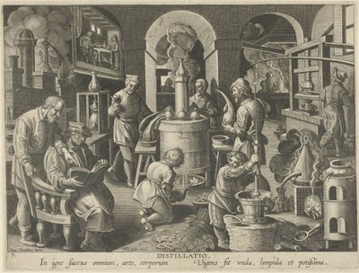Destilación Destilación (título sobre el objeto) Nuevos inventos y descubrimientos (título de la serie) Nova Reperta (título de la serie) de Philips Galle (attributed to workshop of)