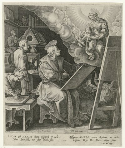 San Lucas pinta a María con el niño de Philips Galle (attributed to workshop of)