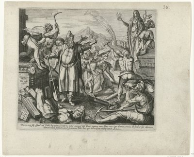 Vernietiging van de afgodsbeelden van Baal Boetedoening en berouw in het Oude Testament en het Nieuwe Testament (título de la serie) Un tipo de indulgencia y misericordia divina, hacia aquellos cuyas transgresiones se arrepiente con todo su corazón y se vu de Philips Galle (attributed to workshop of)