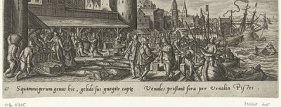 Vismarkt Jacht en visvangst (título de la serie) Tipos de caza, pesca y caza (título de la serie) de Philips Galle (attributed to workshop of)