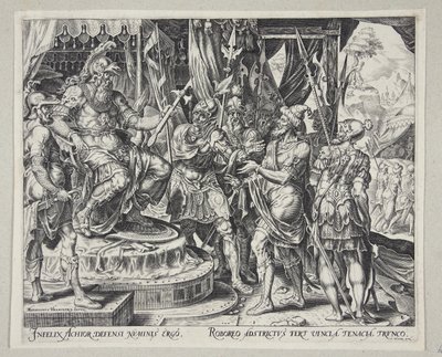Aquir rogando a Holofernes por los israelitas de Philips Galle