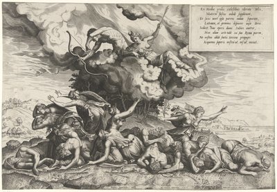 Apolo y Diana matan a los hijos de Niobe de Philips Galle