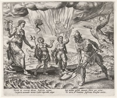 El trabajo se recompensa con comida y ropa. Recompensas para el trabajo y la industria (título de la serie) de Philips Galle