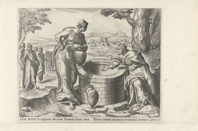 Cristo y la mujer samaritana en el pozo Seis escenas con Cristo y mujeres de los Evangelios (título de la serie) de Philips Galle