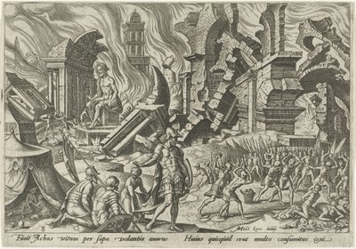 La destrucción de Hai y la lapidación de Acán Los días de la perdición del pueblo judío (título de la serie) de Philips Galle