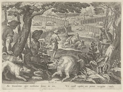 Drijfjacht op zwijnen Jachttaferelen (título de la serie) En el que todo tipo de caza, caza de aves y pesca (título de la serie) de Philips Galle