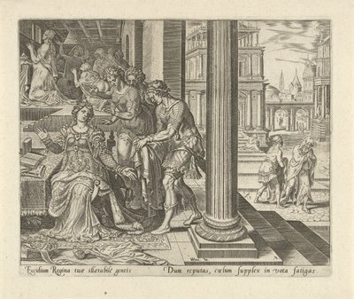 Ester oye de sus criadas que Mardoqueo viste ropa de luto Historia de Esther (título de la serie) de Philips Galle