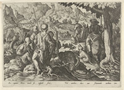 Jacht op berggeiten Jachttaferelen (título de la serie) En el que todo tipo de caza, caza de aves y pesca (título de la serie) de Philips Galle