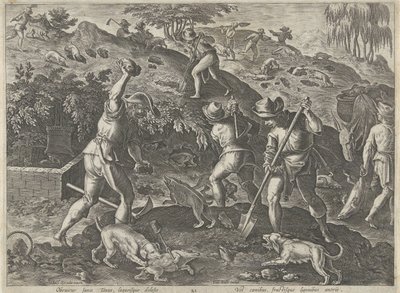 Jacht op dassen Jachttaferelen (título de la serie) En el que todo tipo de caza, caza de aves y pesca (título de la serie) de Philips Galle